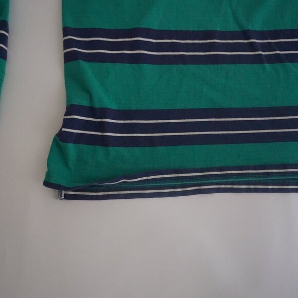 Lands' End Green Blue Stripe Rugby 100% Cotton Long Sleeve Preppy Polo Shirt L - Picture 6 of 9